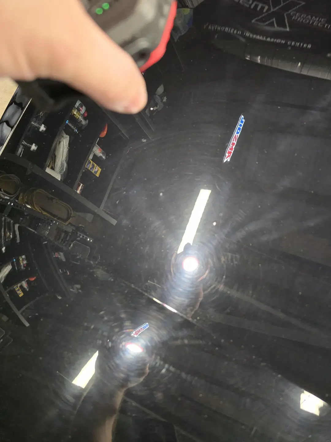 Swirls and haze on the Thunderbird upper paint surfaces before correction